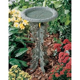 Oakleaf Birdbath and Pedestal, Moss Green by