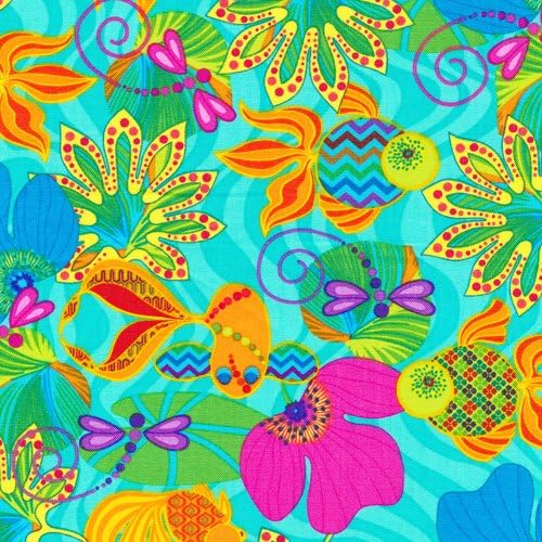 1 Yard Calypso Goldfish by Ro Gregg from Paintbrush Studios 100% Cotton Quilt Fabric 120-0151 Floral Turquoise