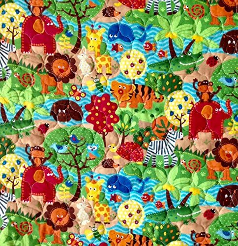 1 Yard - Animal Babies "It's a Jungle Out There!" Double Sided Quilted Fabric (Pre-Quilted Baby Quilt, Quilting, Sewing, Craft Projects, & Wall Hanging) 1 yard x 44"