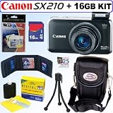 Canon PowerShot SX210IS 14.1 MP Digital Camera (Black) + 16GB Accessory Kit