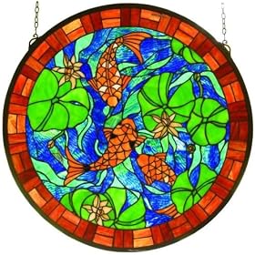 Koi Tiffany Stained Glass Window Panel 24 Inches W