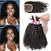 Nadula 8A Unprocessed Brazilian Curly Virgin Human Hair with Free Part Lace Closure Pack of 4 Remy Human Hair Natural Color (12 14 16+10closure)