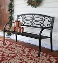 Corrosion-Resistant Tubular Steel Scrollwork Bench with Wrought Iron Back, in Antique Brown