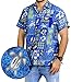 Caribbean Aloha Short Sleeve Tropical Beach Button Down Casual Shirt Men Blue