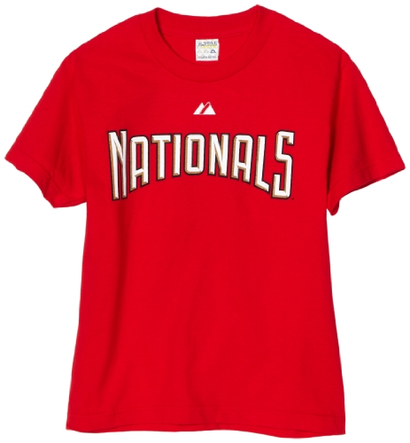 MLB Boys' Washington Nationals Stephen Strasburg Pullover Tee with Name & Number (Red, 10/12)
