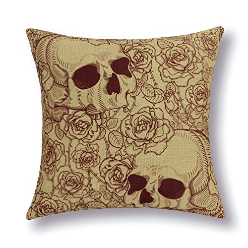 Euphoria CaliTime Cushion Cover Throw Pillow Shell Halloween Skull 18 X 18 Inches, Roses, Wine/Yellow