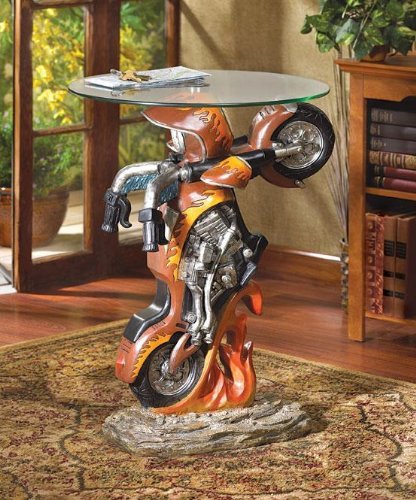 Motorcycle Bike Sculptural Glass End Table