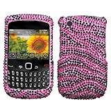 Pink Black Zebra Full Diamond Snap on Design Hard Case Faceplate for Blackb ....