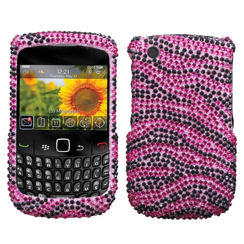 Jewel Hot Pink Black Zebra Diamonds Protector Case for BlackBerry Curve 8520 / BlackBerry Curve 8530