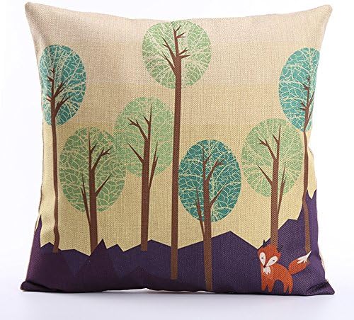 Throw Pillow Cover By Vida Decor, 18 x 18 Cotten Linen Decorative Pillow Cover, Case, Sham (Colorful Trees)