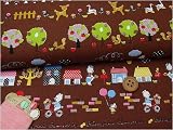 木綿生地・くまとバンビの毎日（茶色）：1m長さ×約110cm幅