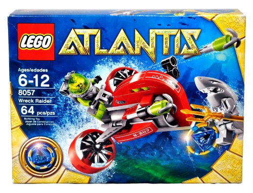 Lego Atlantis Series Set # 8057 - WRECK RAIDER with Flick Launching Harpoons, Blue Atlantis Treasure Key, Shark Warrior Minifigure with Trident and Deep-Sea Diver Minifigure (Total Pieces: 64)