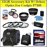 32GB Professional Accessory Kit For Nikon Coolpix P7100 Digital Camera Kit  ....