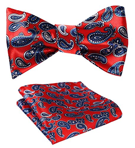SetSense Men's Paisley Jacquard Woven Self Bow Tie Set One Size Red / Blue