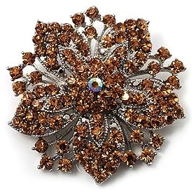 Victorian Corsage Flower Brooch (Silver&Light Citrine) by Avalaya