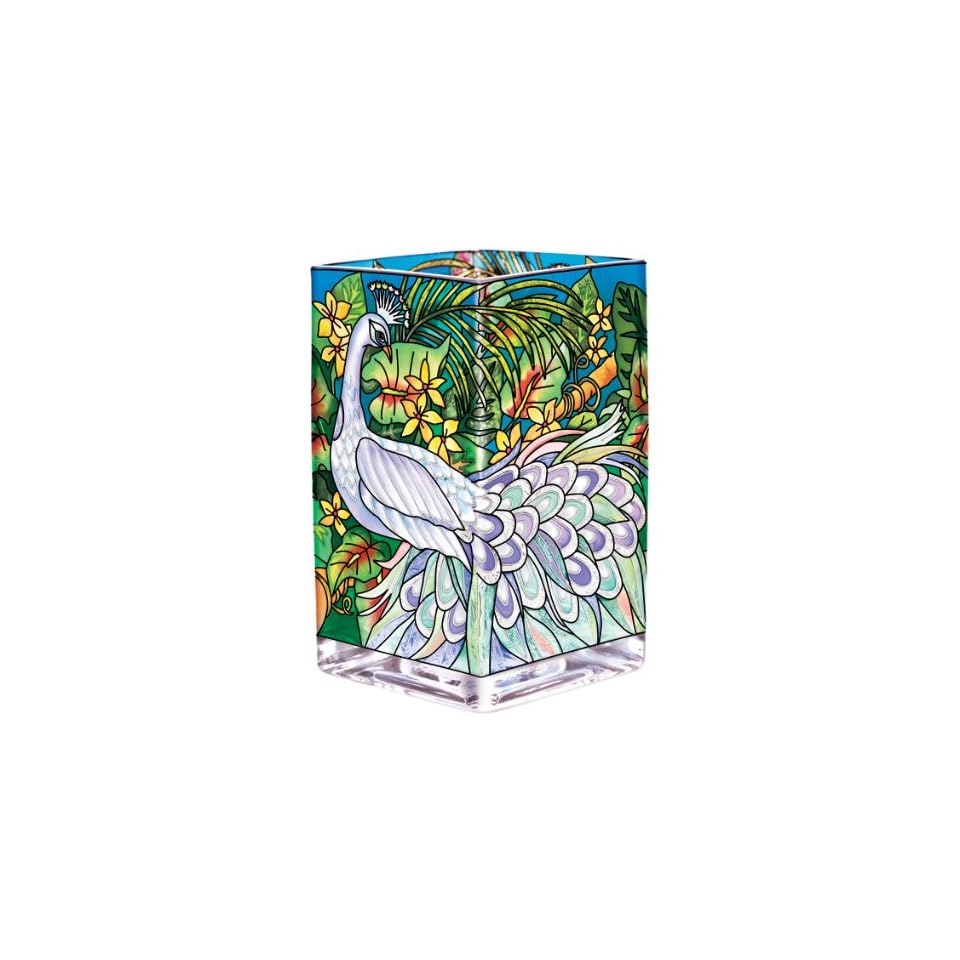 Amia Glass Vase Votive With A Colorful Hand Painted Peacock