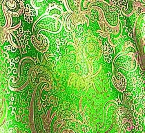 Neon Green/Gold Paisley Metallic Brocade Fabric 45" by The Yard
