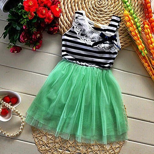 Baby Girls' Sleeveless Striped Layered Dress for 0-2 Years (XX-large (13-24 mouths), green)