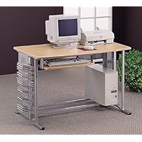 Coaster Brushed Computer Desk/Workstation Table with Pull Out Keyboard Tray, Aluminum Finish