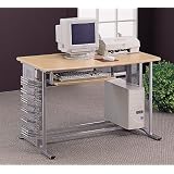 Brushed Aluminum Finish Computer Desk Workstation Table w Pull Out Keyboard Tray by visiondecor Furniture
