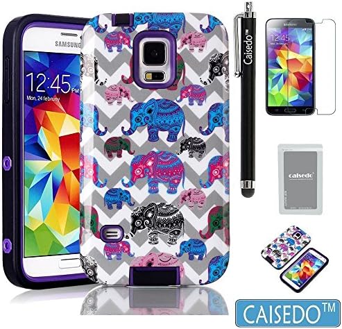 Galaxy S5 Case, CAISEDO(TM) Tough Armor Case for Galaxy S5 [D40A1]Elephant-Purple