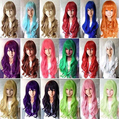 Yewig Women Lady Cosplay Custume Long 28" Synthetic Fiber Full Head Hair Lace Wig Extension Curly Light Green