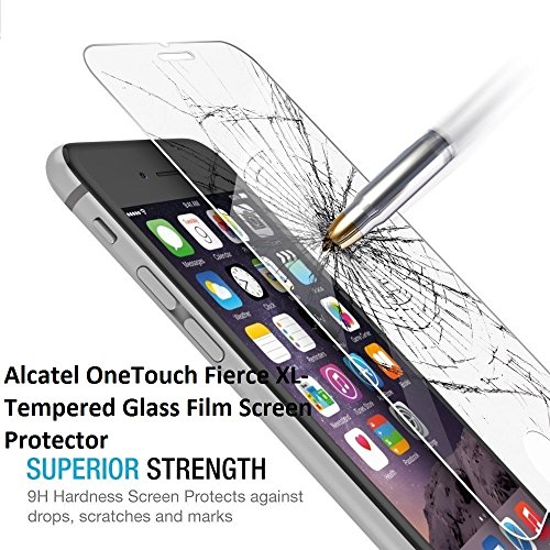 Alcatel OneTouch Fierce XL -Glass Screen Protector, The3Knights[TM] - [Tempered Glass] + The3Knights[TM] Classic Stylus
