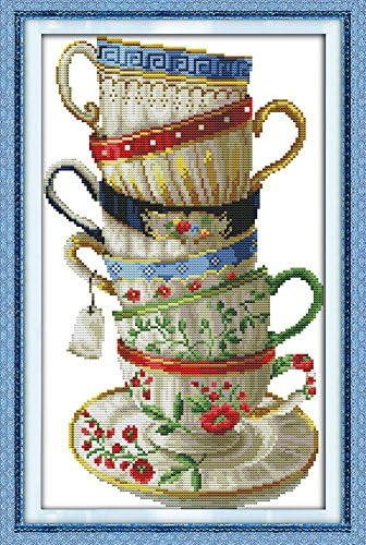 Beverly Stamped Cross Stitch Kit Elegant Coffee Cups