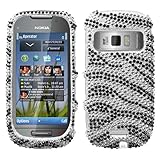 Black Zebra Skin Diamante Protector Cover for NOKIA C7 (Astound)