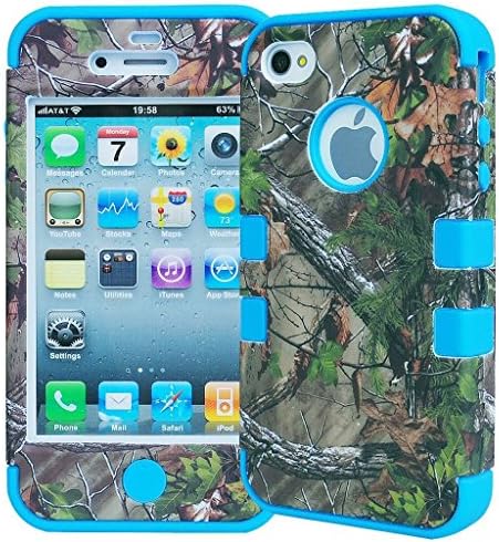Pioneer Tech® 3 Layer Rugged Combo Real Tree Forest Camo Case Cover for Apple iPhone 4/4s (blue)