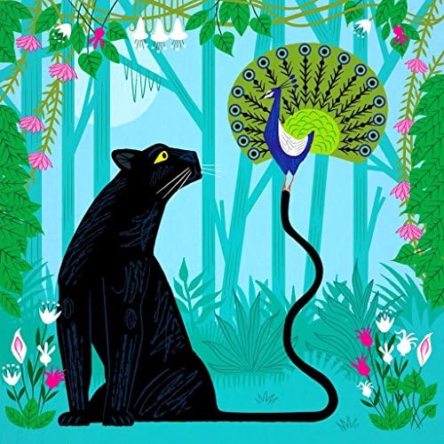 The Peacock and The Panther - animal art poster print by Oliver Lake