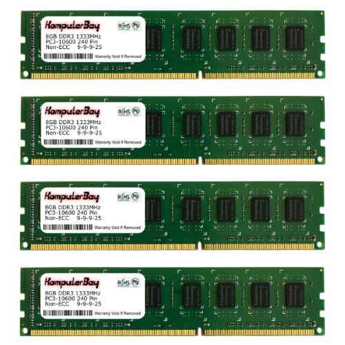 Komputerbay 32GB (4x 8GB) PC3-10600 10666 1333MHz DDR3 1333 DRAM DIMM 240-Pin RAM Desktop Memory Dual Channel KIT 9-9-9-25