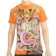 NEW: Christian Audigier, Designer of Ed Hardy Snake Mens S/S All Over Multi Rhinestone Tee - Orange.