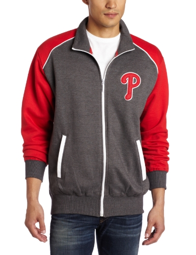 MLB Men's Philadelphia Phillies Legendary Convertible Collar Track Jacket (Pro Grey/Pro Scarlet, Large) at Amazon.com