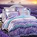 LOVO Fragrance of Provence Beautiful 100% Cotton 4-Piece Bedding Set 1x Duvet Cover, 1x Flat Sheet and 2X Pillow Covers Purple Queen
