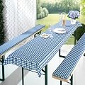 3-tlg Bierzeltgarnitur Auflage Set blau wei� kariert