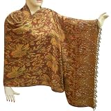Handmade Paisley Stole In Cotton With Colorful Sequins & Silver Beads (Free Shipping) Stle0041r