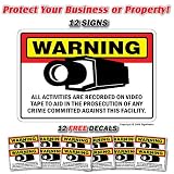 SECURITY CAMERA ~12 Signs & 12 Free Decals~ alarm signs