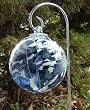 Slate Blue and White Hand-blown Glass Sun Catcher Gazing Globe with Shepherds Hook (6 inch)