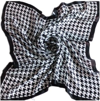 TANZK Classic Plover Case Print Silk Large Square Scarf Shawl Houndstooth Black White