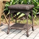 Outdoor Espresso Resin Wicker End Table