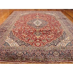 9'9 x 13'0 Red Persian Hand Knotted Wool Kashan Rug