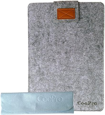 CooPro 13.3 Inch Handmade Felt Ultrabook Netbook Bag Case Cover Sleeve for MacBook Air/ MacBook Pro Retina with Card Slot, Compatible with 13-Inch Notebook Laptop + Screen Cleaning Cloths -Light grey