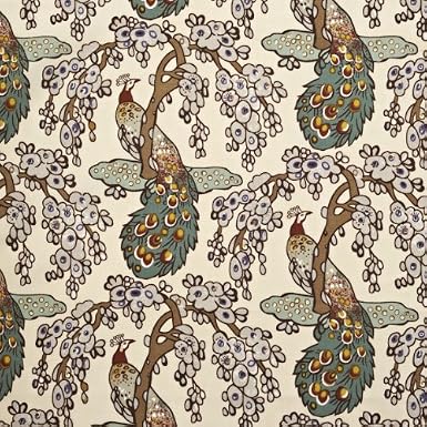 V&A Fabric - Peacock (Tan)