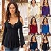 Angashion Women's Sexy Off Shoulder Bandage Deep V Neck Lace Up Long Sleeve T-Shirt Blouse Tops Black
