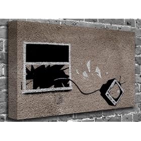 Banksy - TV Smash Graffiti Stencil Art Canvas Art Canvas Print Picture print Size: (24" x 16")
