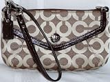Coach Op Art Signature Charm Large Capacity Wristlet Demi Bag Handbag Style 43699 Brown