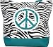 Large Blue/Green Zebra Peace Sign Tote Bag Purse Handbag