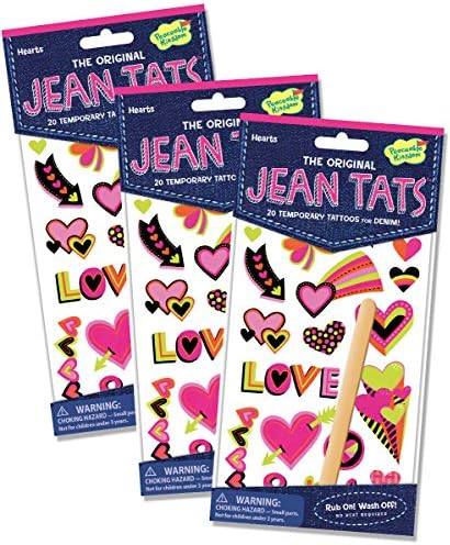 Peaceable Kingdom Jean Tats Hearts Temporary Tattoos for Fabric - 3 Pack