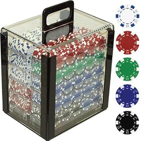 1000 11.5 Gram DICE-STRIPED Poker Chips in Acrylic Carrier by 